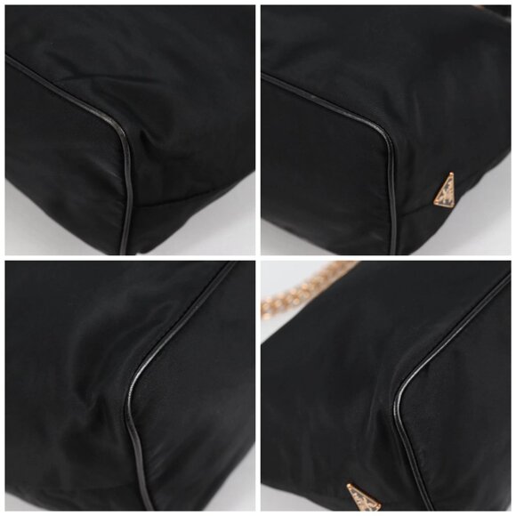 PRADA Chain Shoulder Bag Nylon Black Gold Auth 141036V - Picture 14 of 16
